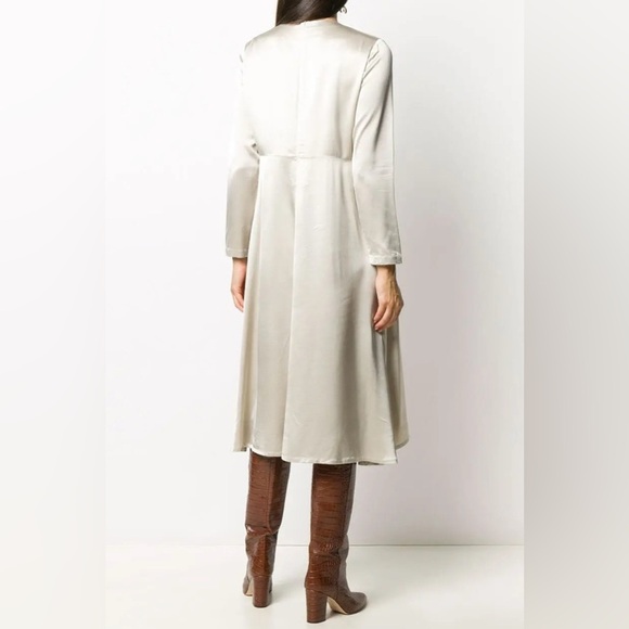 Fabiana Filippi Champagne Jewel Neck Long Sleeve Satin Dress - Picture 3 of 11